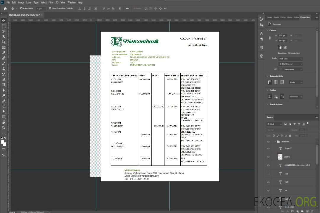 Vietnam Vietcombank excel pdf template